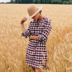 BRIDGE & BURN Dahlia Painted Plaid Red Dress Linen Cotton Prairie - Size XS
